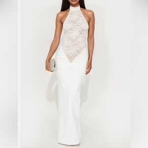 Elegant White Lace Halter Gown